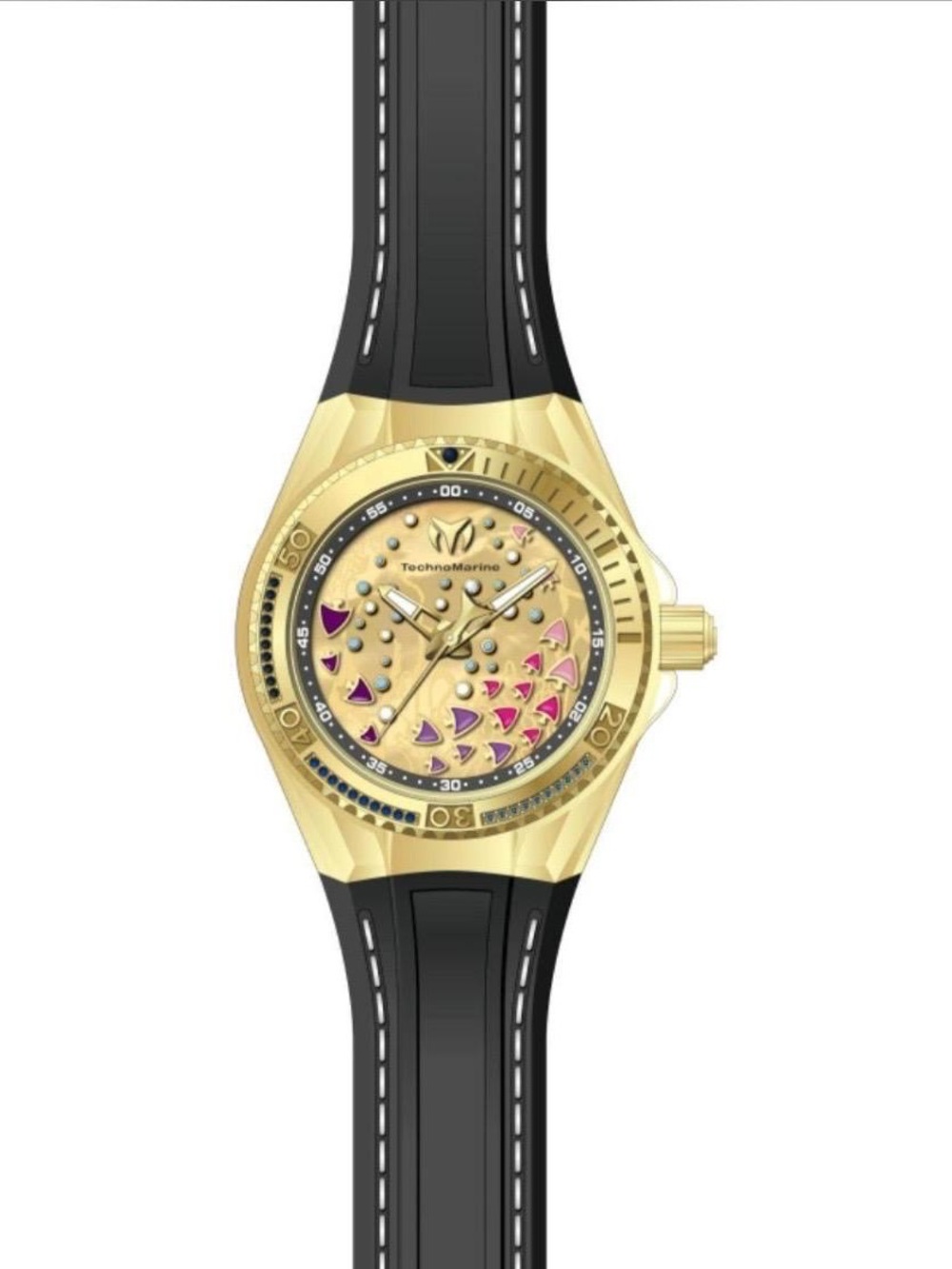 Technomarine Cruise Dream Unisex Gold Watch with Black Strap and Pink Accents
